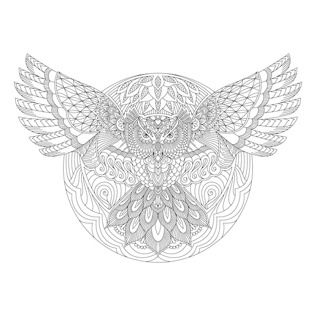 Owl with mandala style on line art vector | Premium Vector