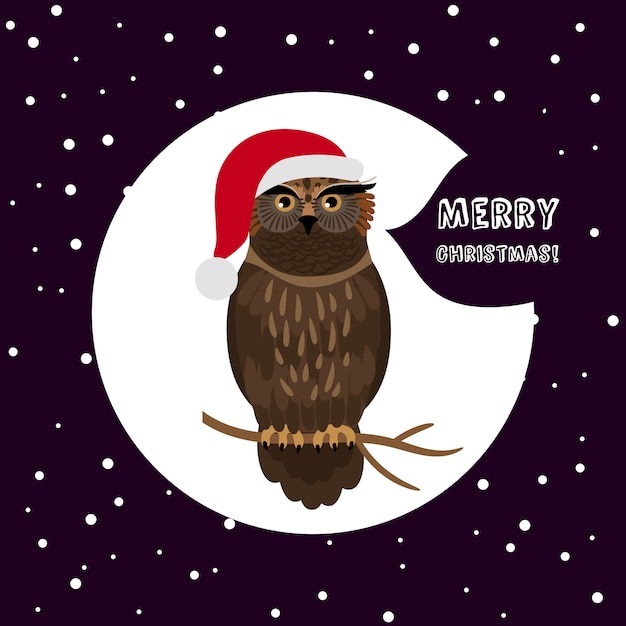 Download Owl with santa hat card christmas card | Premium Vector