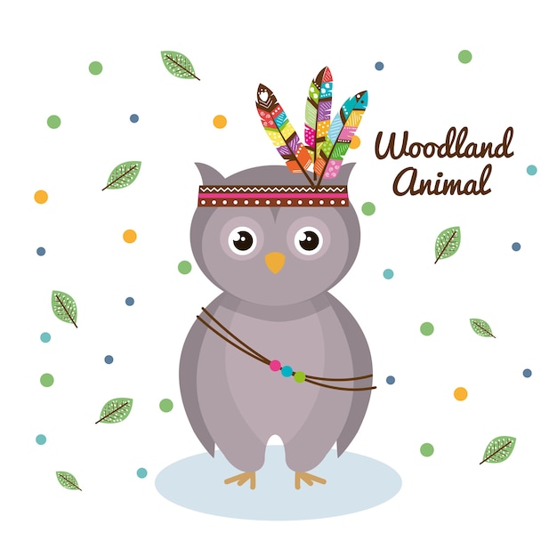 Download Owl woodland animal with feather crown | Premium Vector
