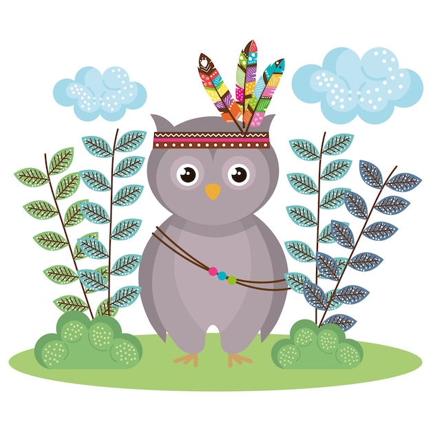 Download Owl woodland animal with feather crown | Premium Vector