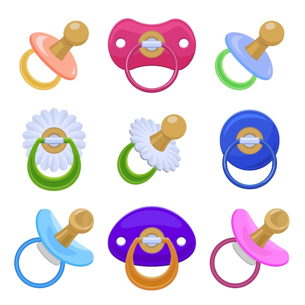 Premium Vector | Pacifier icons set, cartoon style