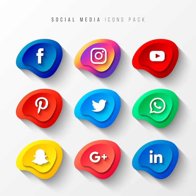 Иконки социальных медиа pack 3d button effect Бесплатные векторы