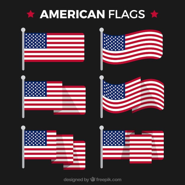Download Free Vector | Pack of american flags in flat design