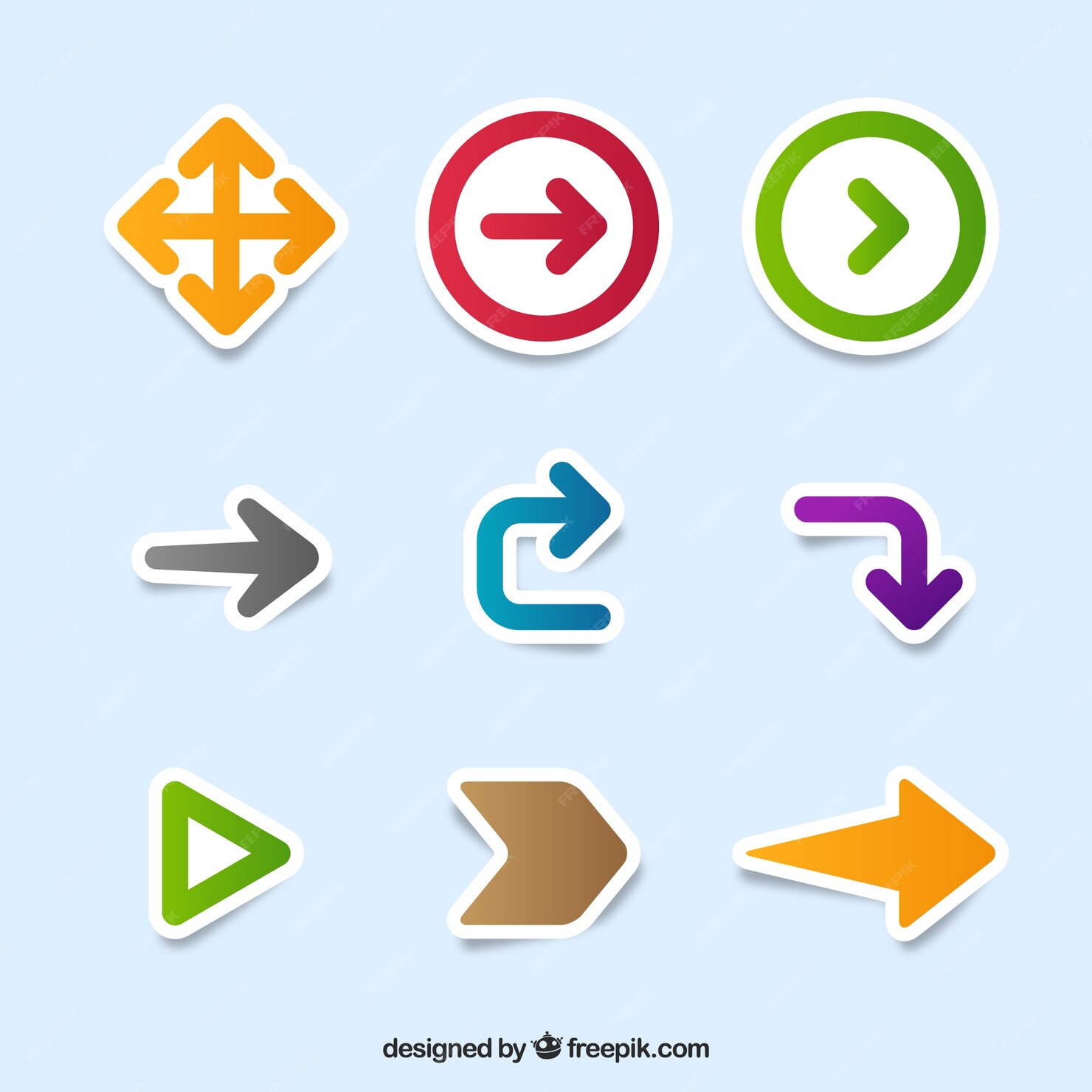 Free Vector | Pack of arrows stickers of different shapes