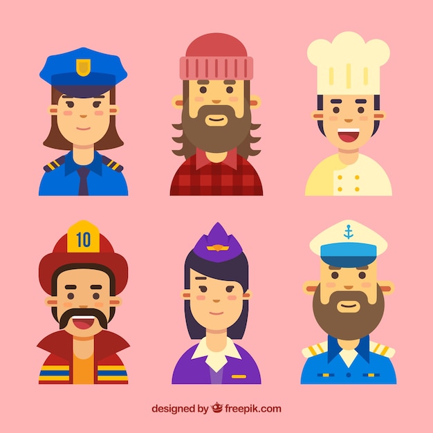 Download Pack of avatars with traditional jobs | Free Vector