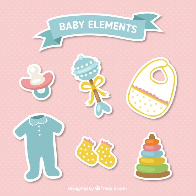Download Free Vector | Pack of baby items stickers