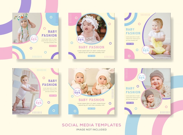 Premium Vector | Pack banner post for cute baby fashion.