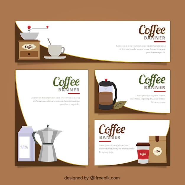 Free Vector | Pack of banners of cafe elements