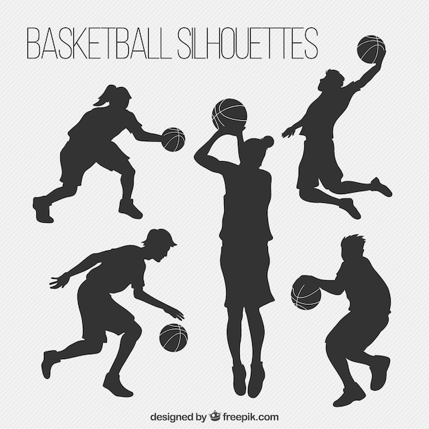 Download Free Vector | Pack of basketball players silhouettes