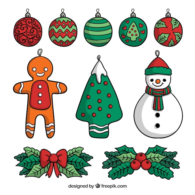 Free Vector | Pack of beautiful hand drawn christmas ornaments