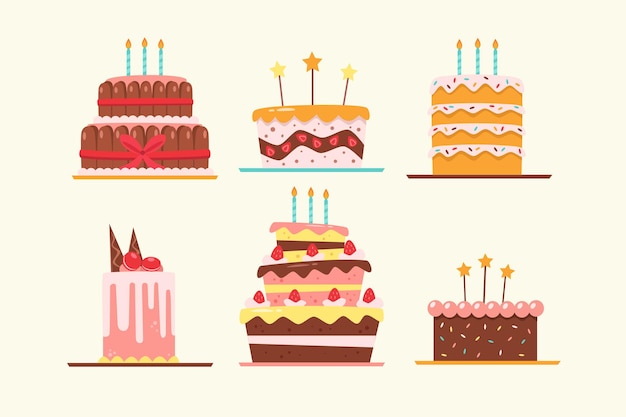 Premium Vector Pack Of Birthday Cakes In Flat Design