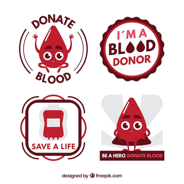 Pack Of Blood Donation Badges | Free Vector