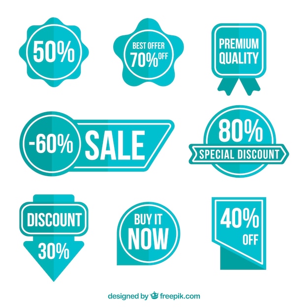 Download Free Vector | Pack of blue discount stickers