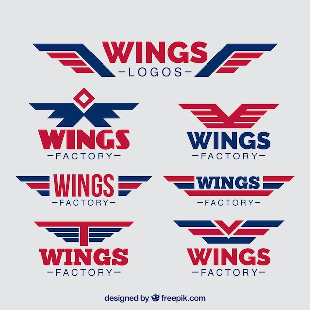 Premium Vector | Pack of blue and red wings logos