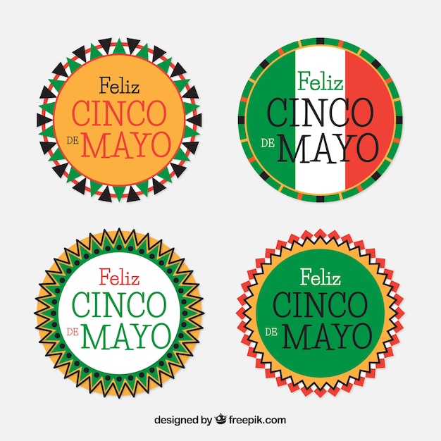 Pack of cinco de mayo round stickers | Free Vector