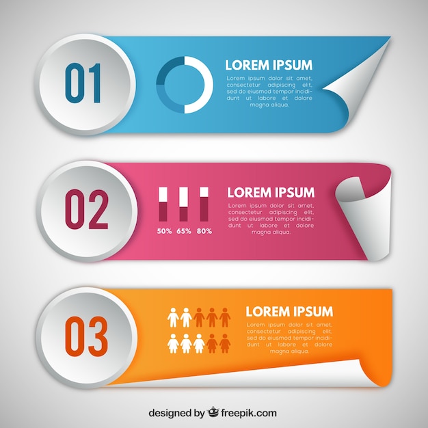 Download Pack of colored infographic banners in realistic style | Free Vector