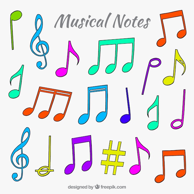 Free Vector | Pack of colored musical notes in hand-drawn style