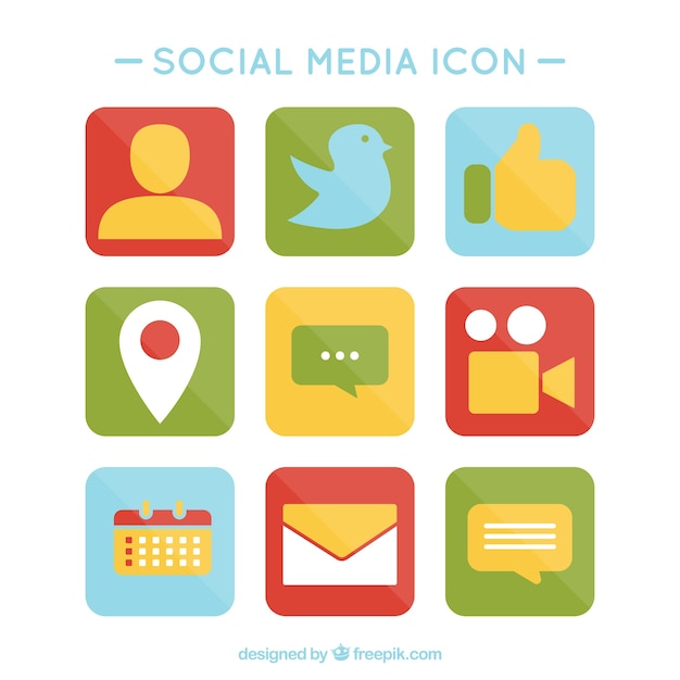 Pack Of Colored Social Media Icons Free Vector