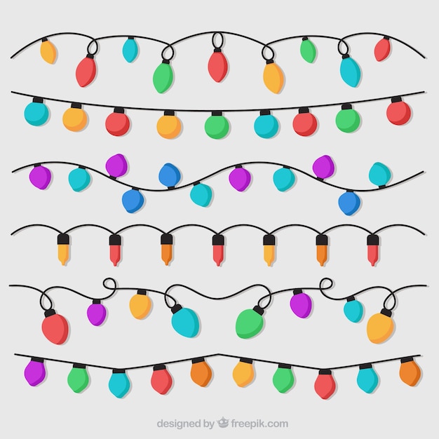 Download Pack of colorful christmas lights in flat design Vector ...