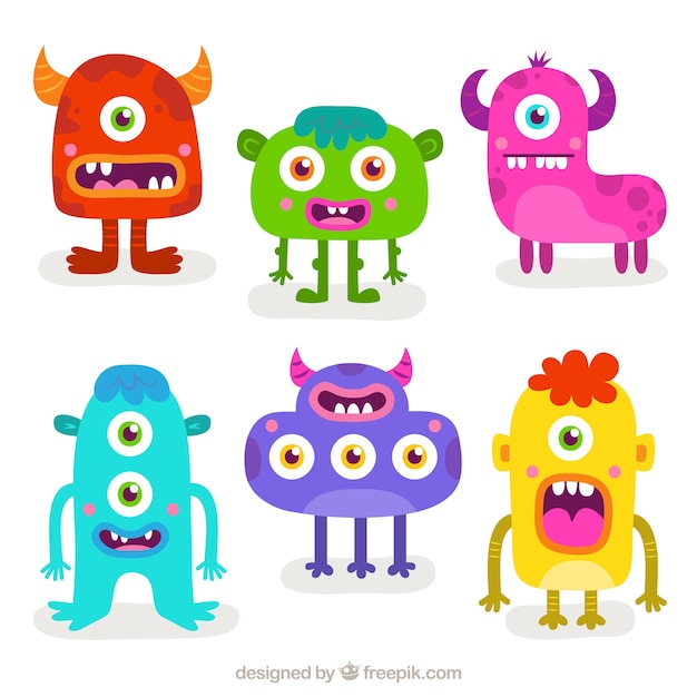 Pack of colorful monsters Vector | Free Download