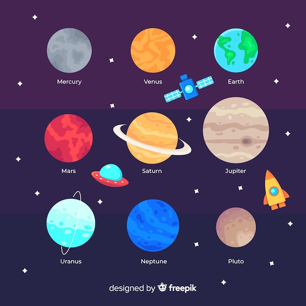 Free Vector | Pack of colourful planets in the solar system