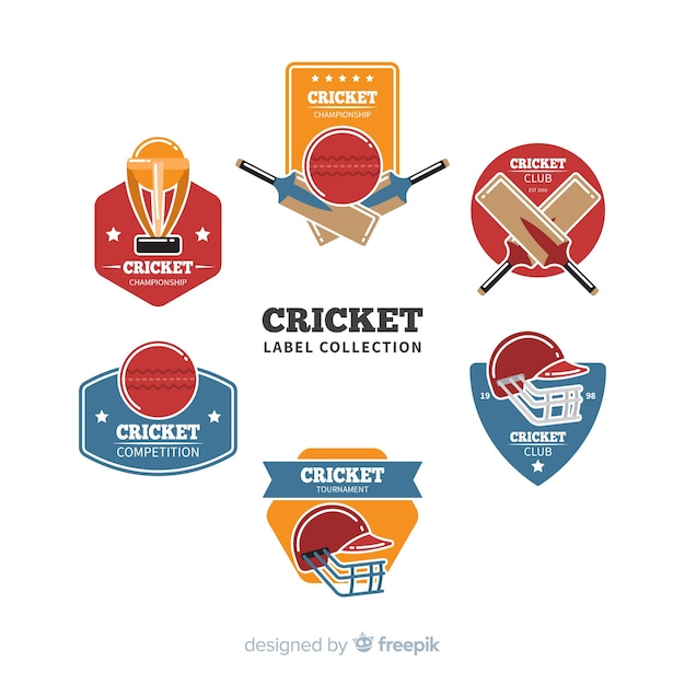 Pack of cricket labels | Free Vector