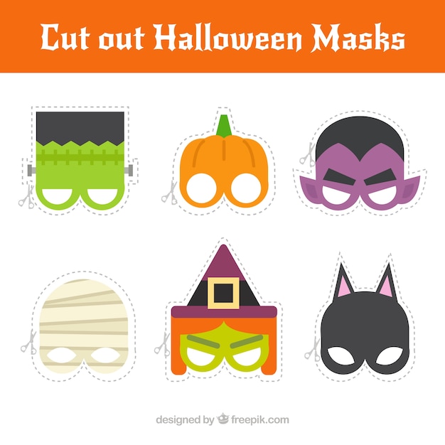 Premium Vector | Pack of cut out halloween masks