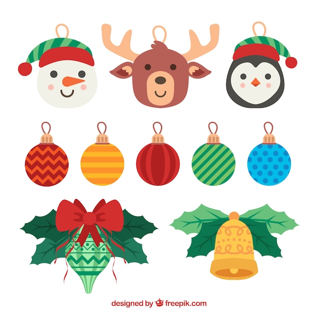 Free Vector | Pack of cute christmas characters and decoration