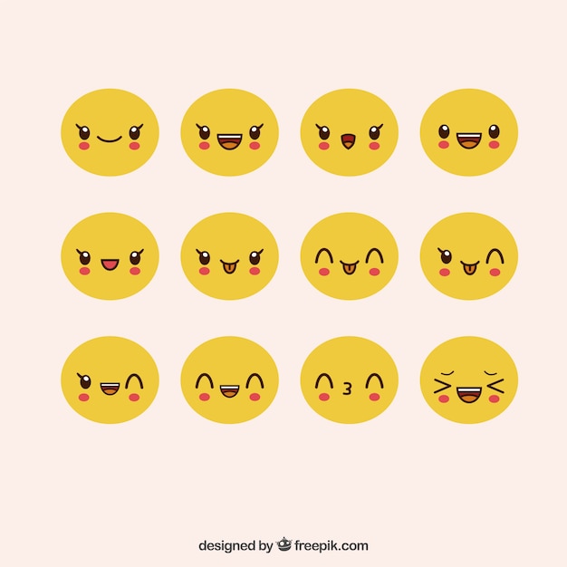 Free Vector | Pack of cute emoticons with expressive faces