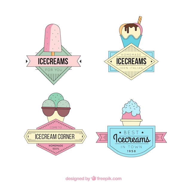 Download Free Pack Of Cute Vintage Ice Cream Logos Free Vector Use our free logo maker to create a logo and build your brand. Put your logo on business cards, promotional products, or your website for brand visibility.