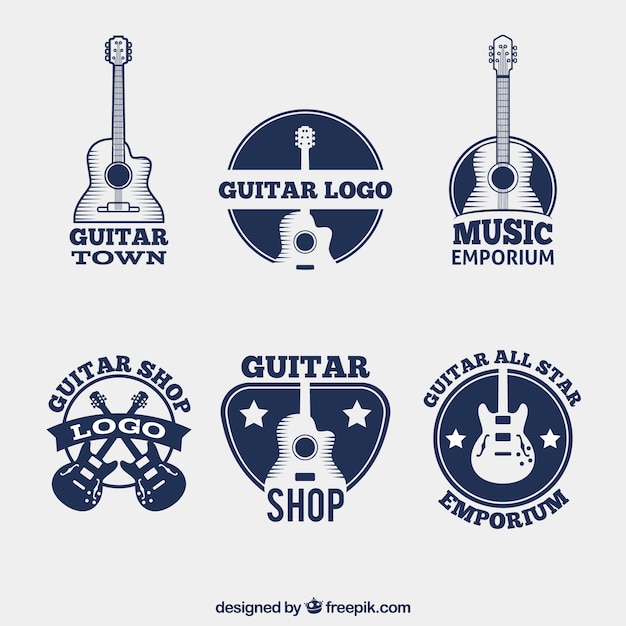 Download Free Pack Of Dark Blue Logos With Guitars Free Vector Use our free logo maker to create a logo and build your brand. Put your logo on business cards, promotional products, or your website for brand visibility.