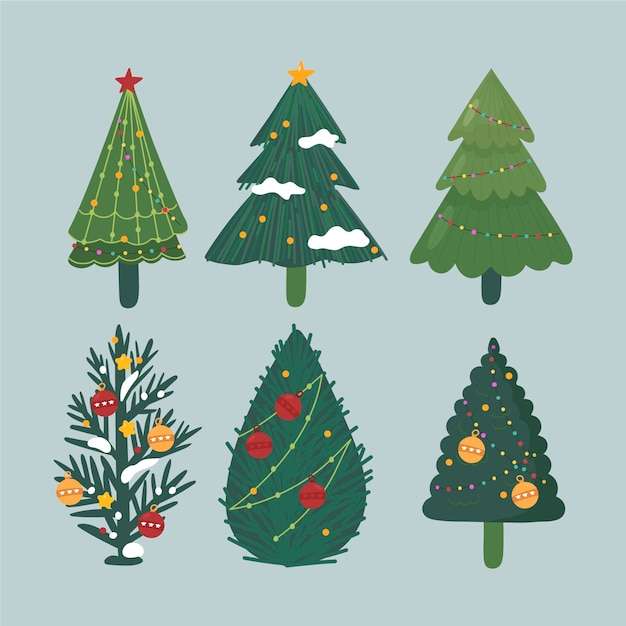 Free Vector | Pack of decorated christmas tress