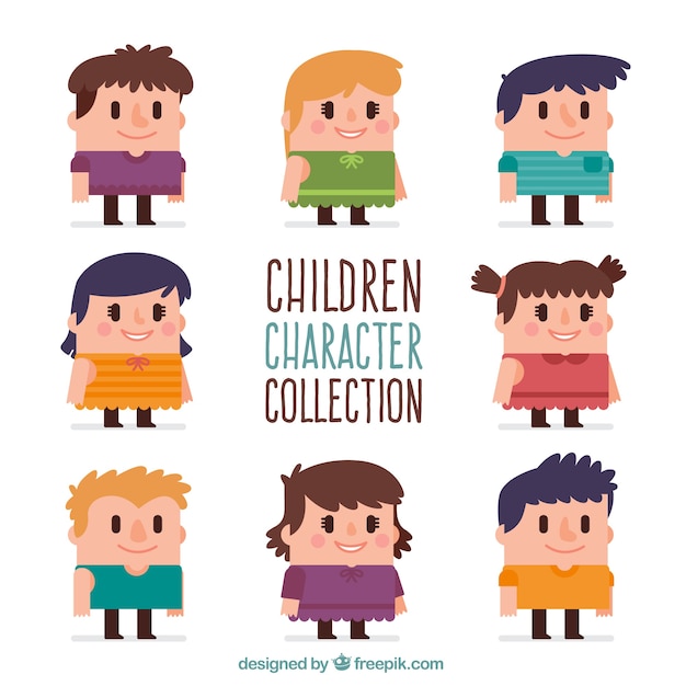 Download Free Vector | Pack of eight kid characters in flat design