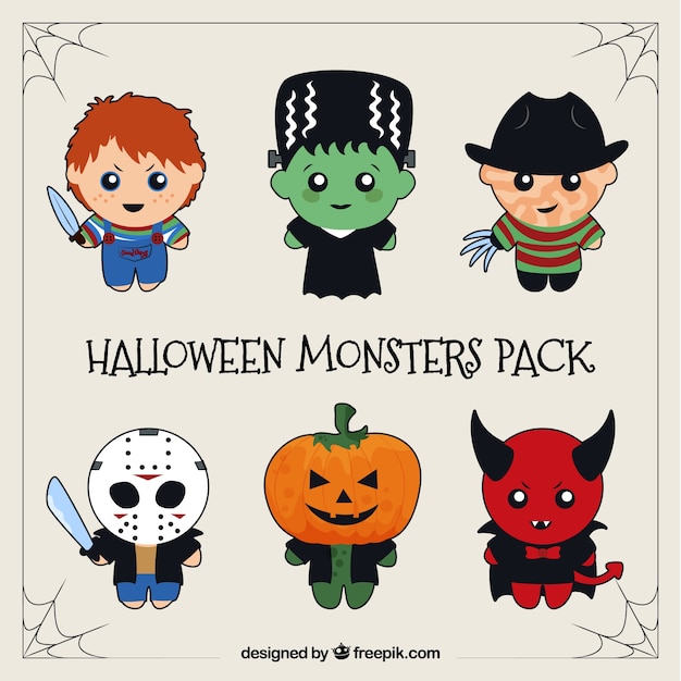 Pack of famous halloween characters Free Vector