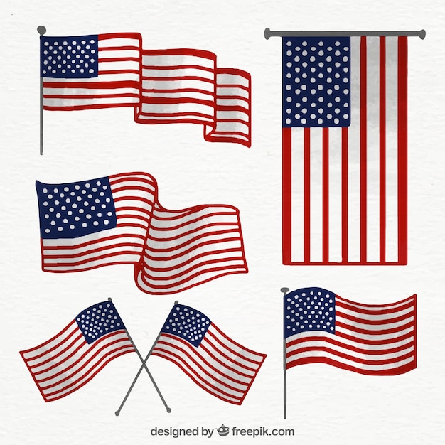 Download Pack of fantastic american flags in watercolor style ...