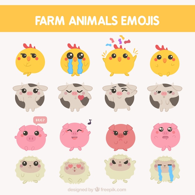 Download Pack of farm animals emojis | Free Vector