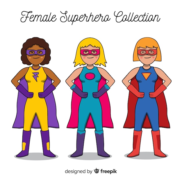 Download Pack of female superhero characters in cartoon style ...