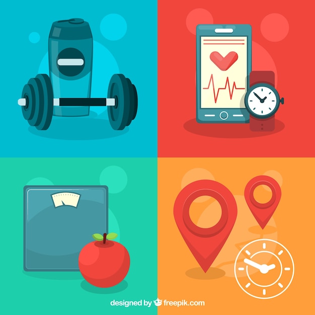 Download Free Vector | Pack of fitness objects in flat design