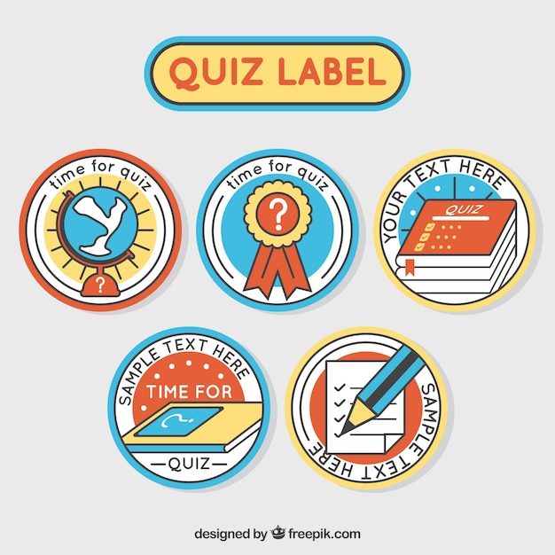 Download Free Pack Of Five Colorful Quiz Labels Free Vector Use our free logo maker to create a logo and build your brand. Put your logo on business cards, promotional products, or your website for brand visibility.