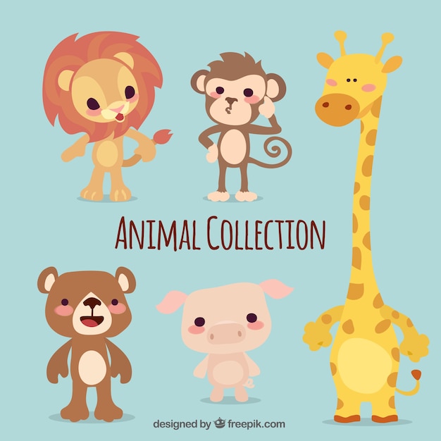 Download Pack of five cute animals | Free Vector