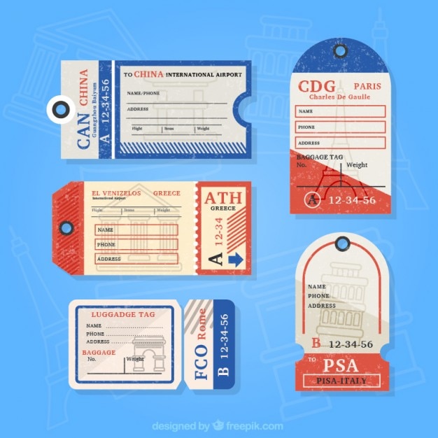 Download Pack of flat vintage luggage tags | Free Vector