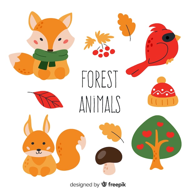 Download Pack of forest animals flat design Vector | Free Download