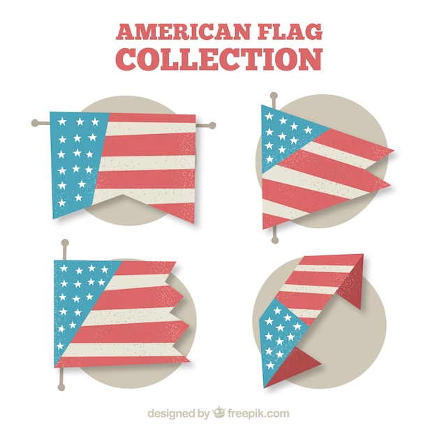 Download Free Vector | Pack of four american flags in flat design