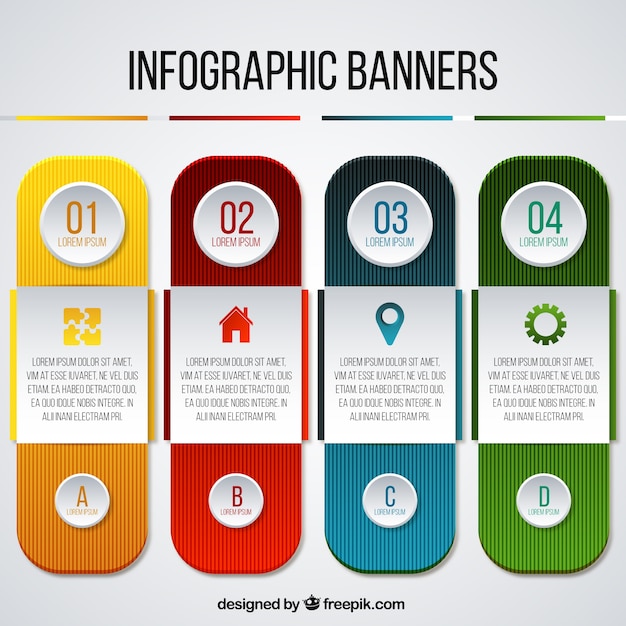 Free Vector Pack Of Four Colorful Infographic Banners In Realistic Style 1633