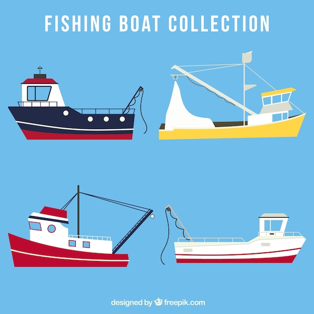 Download Free Vector | Pack of four fishing boats in flat design