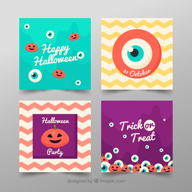 free-vector-pack-of-four-funny-halloween-cards