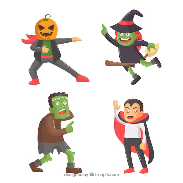 Free Vector | Pack of four funny halloween characters