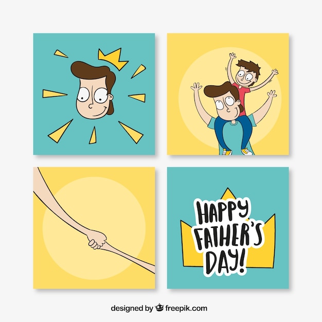 Free Vector | Pack of four hand-drawn cards for father's day