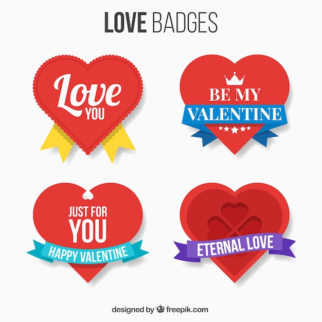 Round Badge Vector Art PNG, Round Badge With Heart Shape, Ribbon, Heart