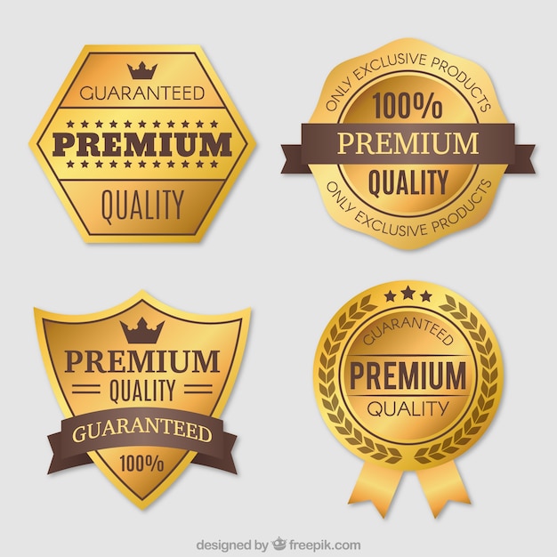 Free Vector | Pack of four premium vintage golden stickers